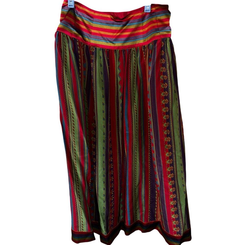 Vintage women’s 100% silk multicolor rainbow striped midi skirt (size 6)